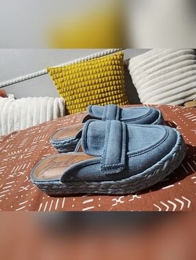 Light Blue Denim Slip-On Platform Mules